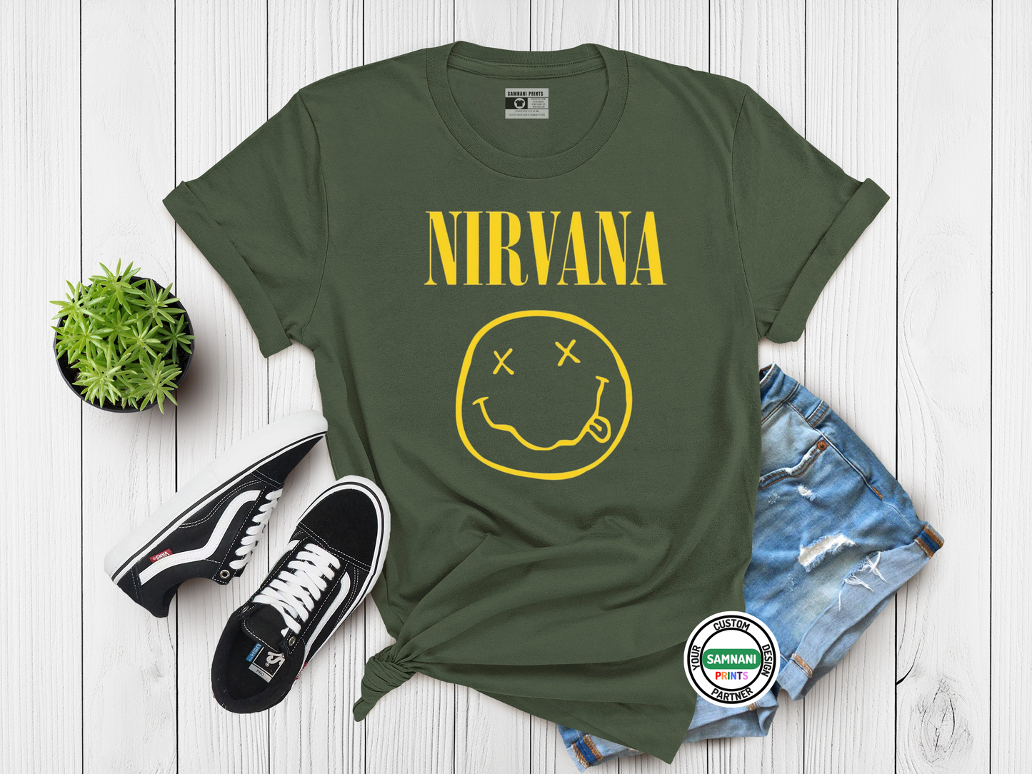 Nirvana Band T-Shirt, Smiley Face Grunge Rock Tee, Vintage 90s Aesthetic Shirt, Unisex Music Lover Gift, Alternative Rock Graphic Tee