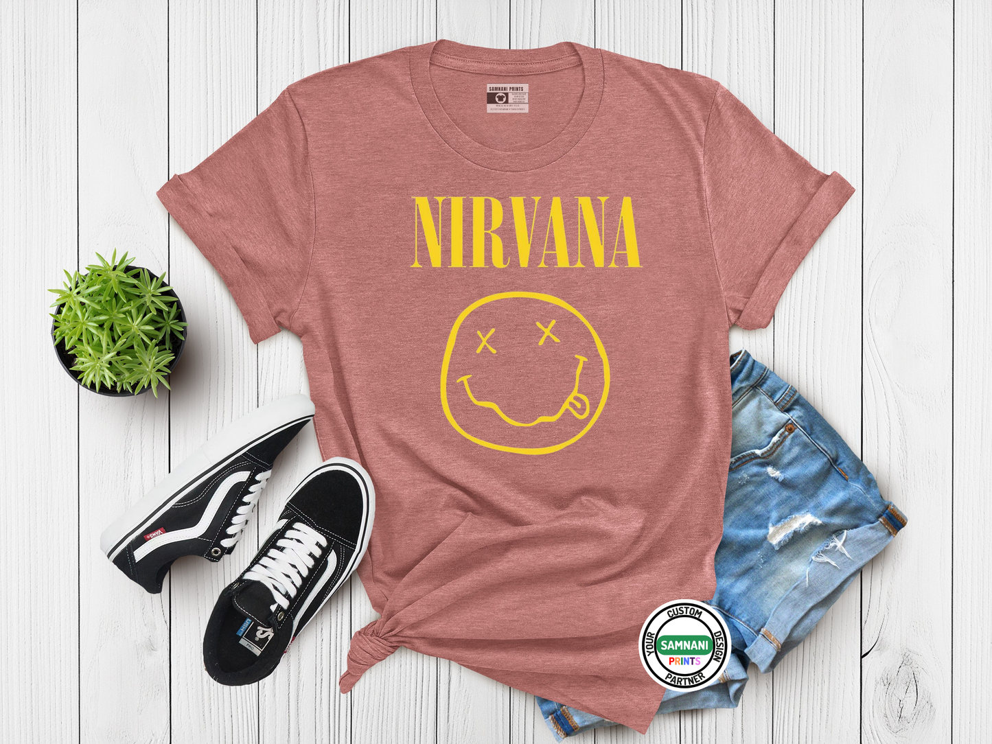 Nirvana Band T-Shirt, Smiley Face Grunge Rock Tee, Vintage 90s Aesthetic Shirt, Unisex Music Lover Gift, Alternative Rock Graphic Tee