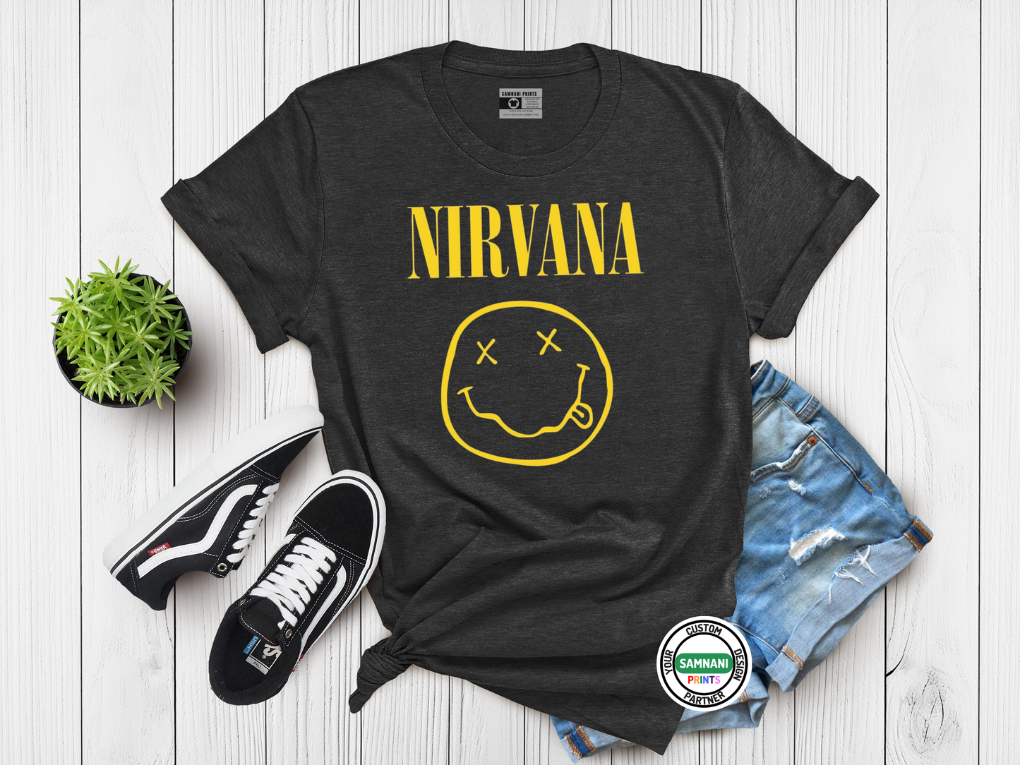 Nirvana Band T-Shirt, Smiley Face Grunge Rock Tee, Vintage 90s Aesthetic Shirt, Unisex Music Lover Gift, Alternative Rock Graphic Tee