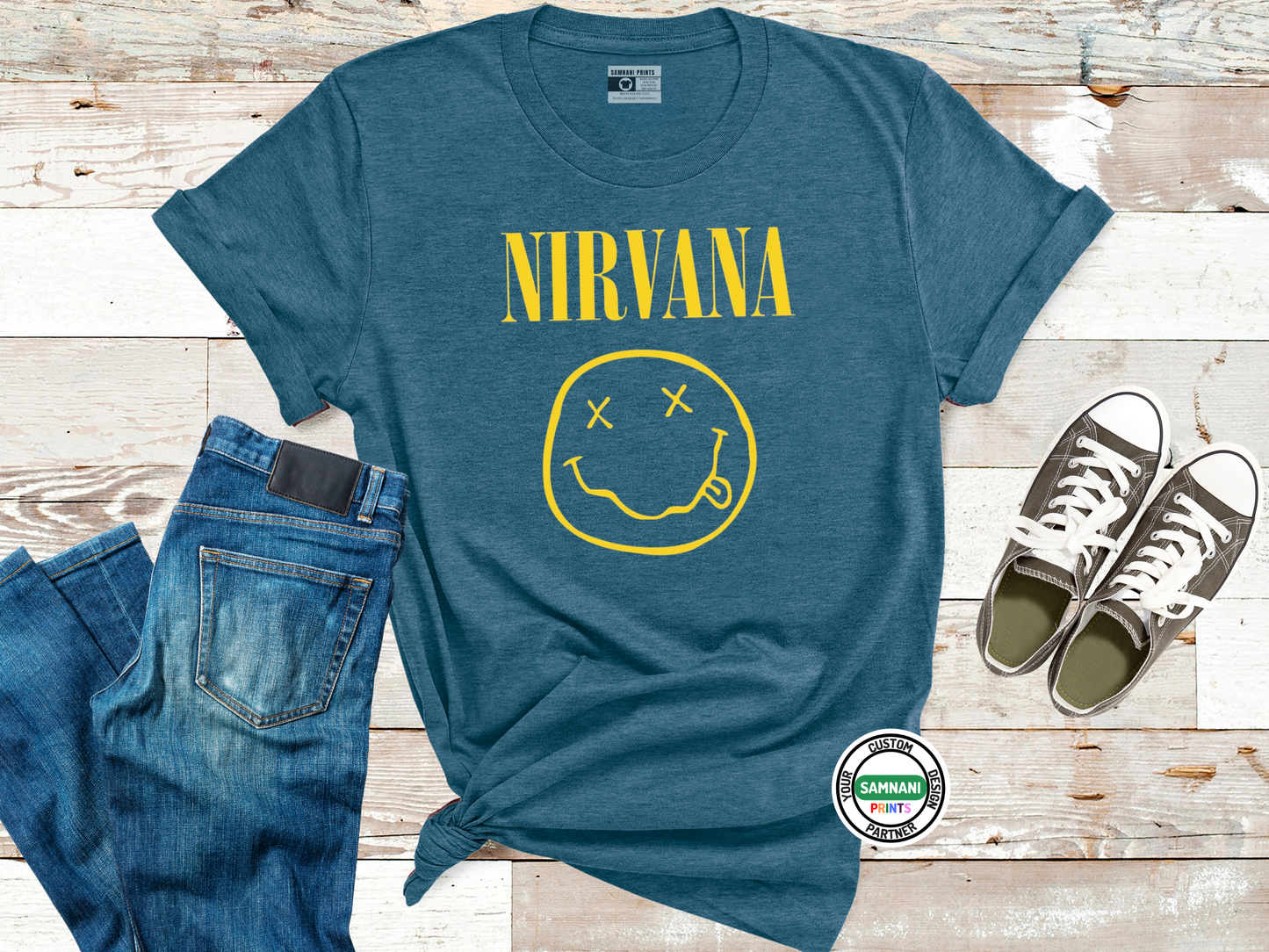 Nirvana Band T-Shirt, Smiley Face Grunge Rock Tee, Vintage 90s Aesthetic Shirt, Unisex Music Lover Gift, Alternative Rock Graphic Tee
