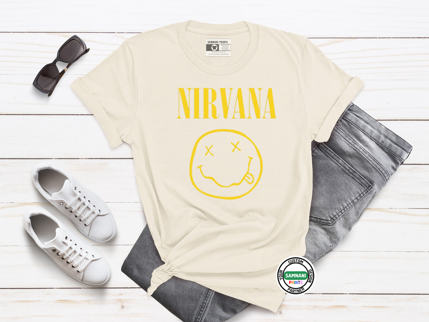 Nirvana Band T-Shirt, Smiley Face Grunge Rock Tee, Vintage 90s Aesthetic Shirt, Unisex Music Lover Gift, Alternative Rock Graphic Tee