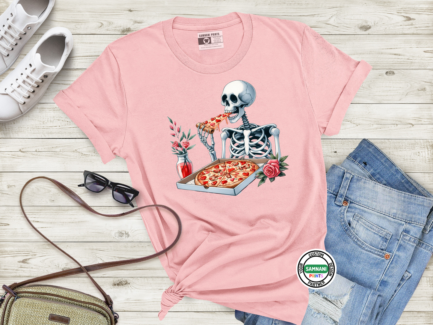 Skeleton Eating Pizza Shirt, Funny Pizza Lover Tee, Halloween Skeleton Graphic T-Shirt, Unisex Goth Pizza Shirt, Dark Foodie Gift Tee, Pizza