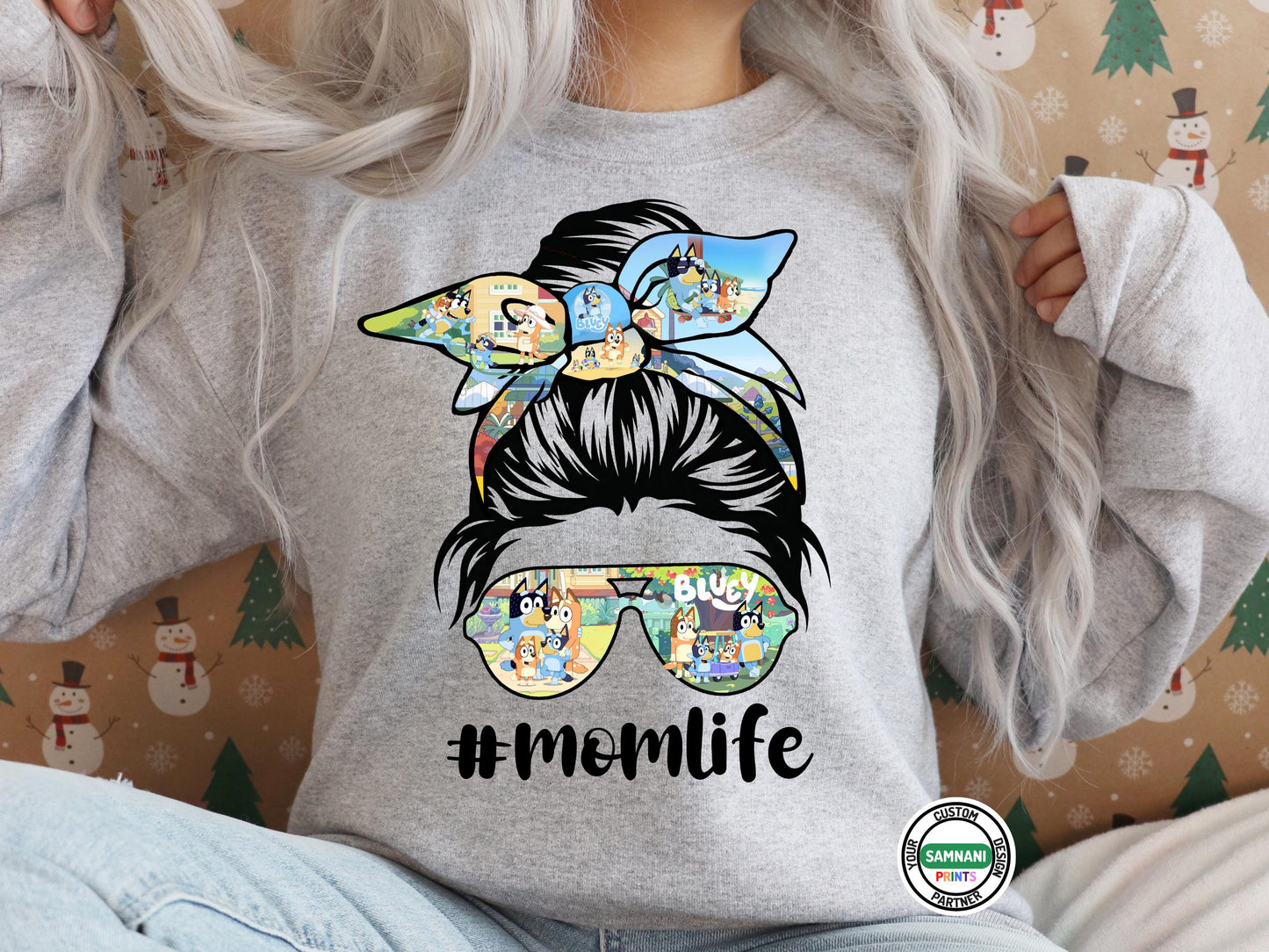 Bluey Mom Life Shirt, Cute Cartoon Mom T-Shirt, Messy Bun Mom Tee, Funny Mom Life Shirt, Trendy Graphic Tee for Moms, Bluey Inspired Gift