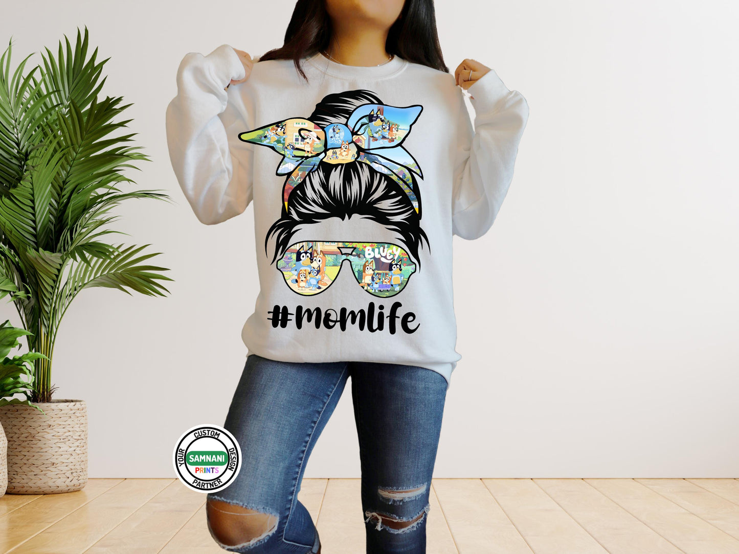 Bluey Mom Life Shirt, Cute Cartoon Mom T-Shirt, Messy Bun Mom Tee, Funny Mom Life Shirt, Trendy Graphic Tee for Moms, Bluey Inspired Gift