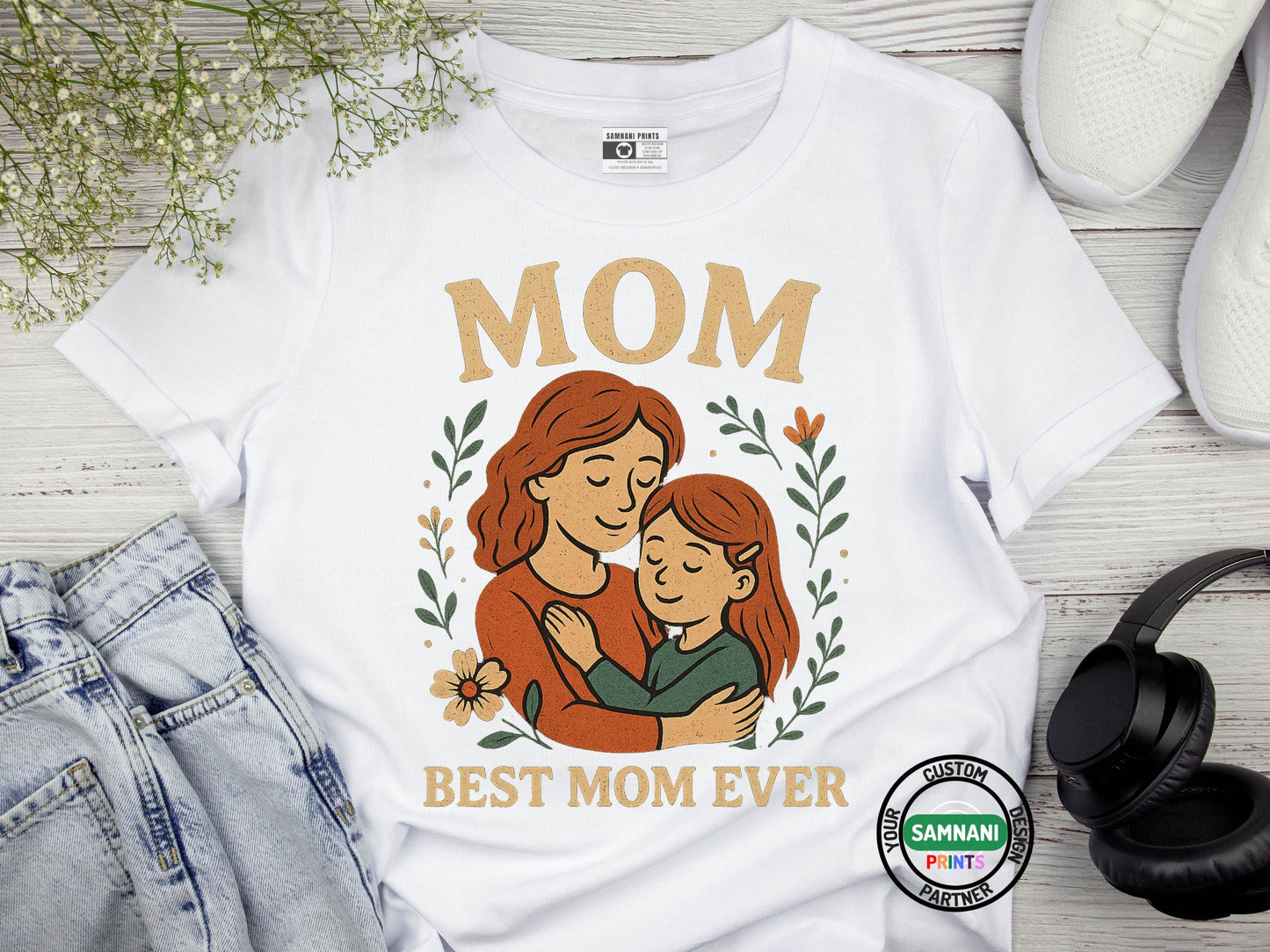 Best Mom Ever T-Shirt – Mother’s Day Gift from Daughter or Son | Cute Mom and Child Illustration Shirt | Gift for Mom Birthday Mother's Day