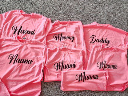 Desi Family shirt Baby shower family shirt Pink gender reveal shirt Bollywood theme shirt newborn baby family shirt Maamu Maami Naani Naana