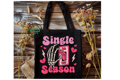 Reusable canvas tote bag with witty single season themed illustration