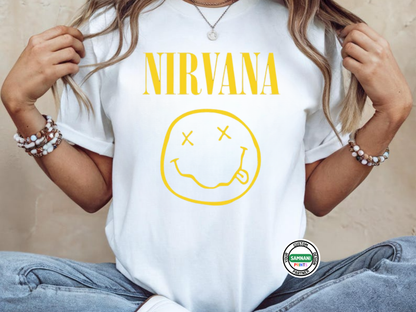 Nirvana Band T-Shirt, Smiley Face Grunge Rock Tee, Vintage 90s Aesthetic Shirt, Unisex Music Lover Gift, Alternative Rock Graphic Tee