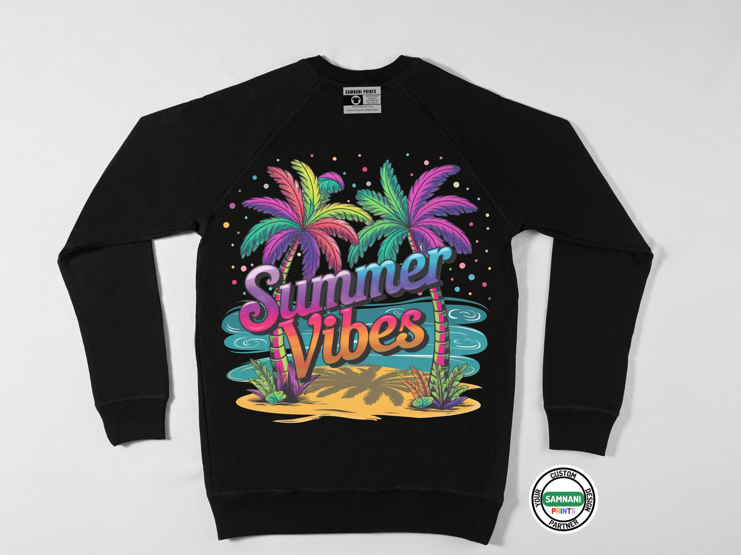 Bright Summer Vibes T-Shirt with Neon Palm Trees, Colorful Tropical Beach Graphic Tee, Fun Vacation Shirt for Women and Teens, Family Vacay