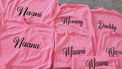 Desi Family shirt Baby shower family shirt Pink gender reveal shirt Bollywood theme shirt newborn baby family shirt Maamu Maami Naani Naana